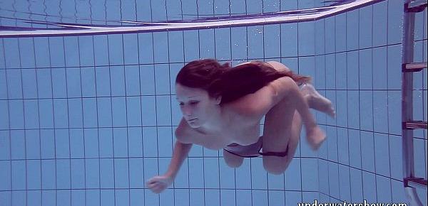  Lucy takes off bikini in the pool